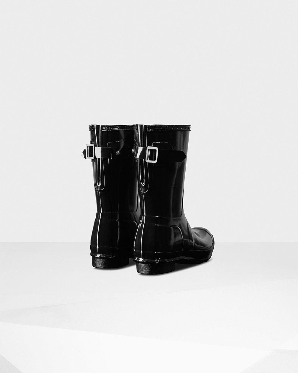 Botas de Lluvia Cortas Hunter Mujer - Original Back Adjustable Gloss - Negros - QKYBVNS-82